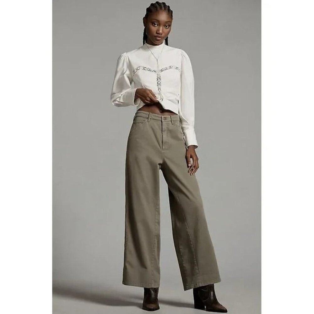 Pilcro Relaxed Elastic-Back Wide-Leg Trousers L